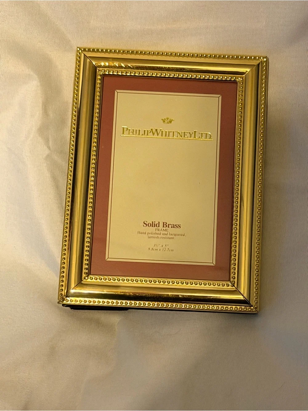 Philip Whitney Ltd Solid Brass Picture Frame 3.5x5 Gold Beaded Tabletop Frame